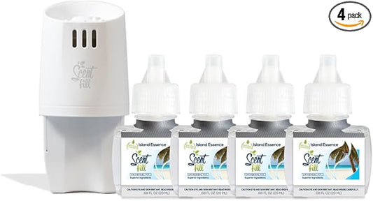 Scent Fill Island Essence Plug in Air Freshener Starter Kit, 4 Refills + Diffuser