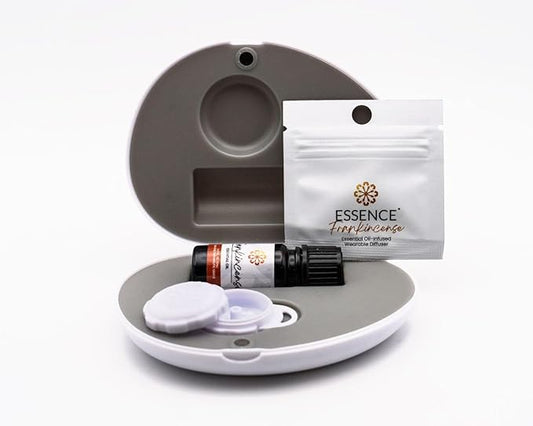 Essence Pearl Travel Case | Nausea Relief Essential Oil | Aromatherapy Nasal Diffuser & Essential Oil Carrying Case | Peppermint, Ginger & Fennel Oil Blend | Travel-Friendly Kit | White Pod