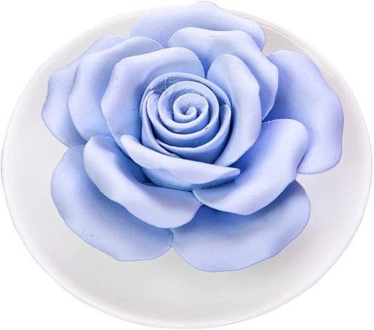 Essential Oil Passive Flower Diffuser -Non-Electric Porcelain Aromatherapy Diffusers for Small Mini Room, Desk Decorative, Bathroom (Blue Rose)
