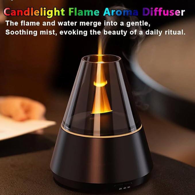 Air Diffuser ，Flame Aroma Diffuser, 120ml Flame Humidifier, Essential Oil Aromatherapy Diffuser with 7-Color Changing LED Lights, Waterless Auto Shut-Off, Ideal for Home, Office, Bedroom, Yoga(White)