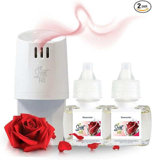 Scent Fill Rosewater Plug in Air Freshener, Scented Oil Refills, 2 Plug in Refills & Diffuser - Air Fresheners for Home, Bathroom, Kitchen, & More - Room Fresheners