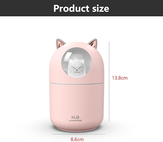 SOONHUA Cute Cat Essential Oil Diffuser, Mini Aromatherapy Air Humidifier, Cute Small Waterless Auto Off Diffusers for Home Bedroom White (300ml)