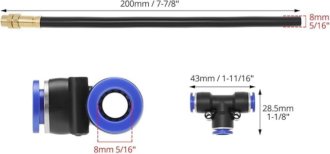 QWORK Brass Misting Nozzles Tee with 8" Built-in Hose, 5 Pack Brass Water Mister Nozzles Thread Sprayer 0.043", 360° Adjustable Rotation, Energy Efficient with Easy Installation