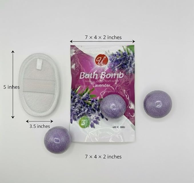 Lavender Bath Bombs 3 Pack with Exfoliating Sponge, Relaxing Aromatherapy Fizz for Men and Women, Spa Gift Set for Self Care, Skin Softening Essentials for Stress Relief and Home Bath Relaxation