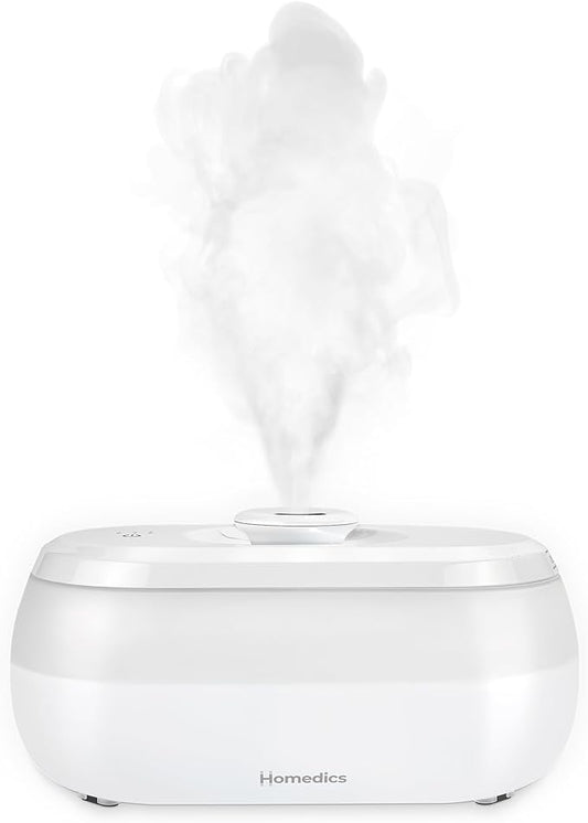 Homedics Ultrasonic Humidifier with Visible Cool Mist, 0.5-Gallon Top-Fill Tank, 3 Mist Settings, 360° Nozzle, 7-Color Night-Light, Aromatherapy Tray, Auto Shutoff, Filter-Free, Medium Rooms
