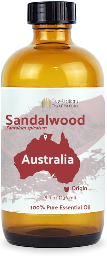 Sandalwood Essential Oil - Direct from Australian Oils of Nature - Steam Distilled - Aceite Esencial de Sándalo for Aromatherapy, Massage, Diffuser, DIY Candle and Soap Making - 8oz