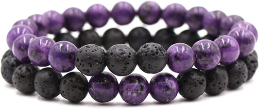FORUBUS 2Pcs Lava Rock Beaded Bracelet Set – Essential Oil Diffuser Jewelry with Natural Stone Beads for Aromatherapy, Yoga, Meditation, and Stress Relief, Stretchy Bracelets for Women Men