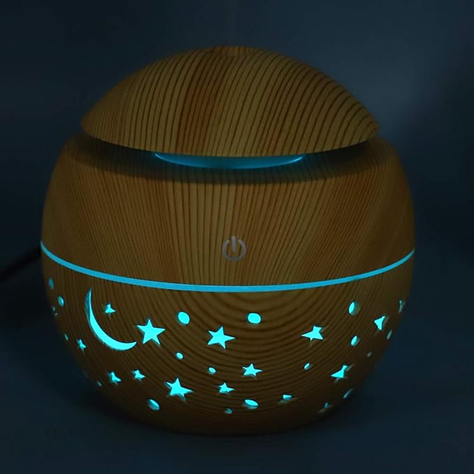 Mini Plant Humidifier Indoor, 130ml Portable Wooden Grain Air Diffuser with 7 LED Colors & 3H Auto Shut Off, Hollow Design Low Noise Mist Maker for Home Office Bedroom Plants