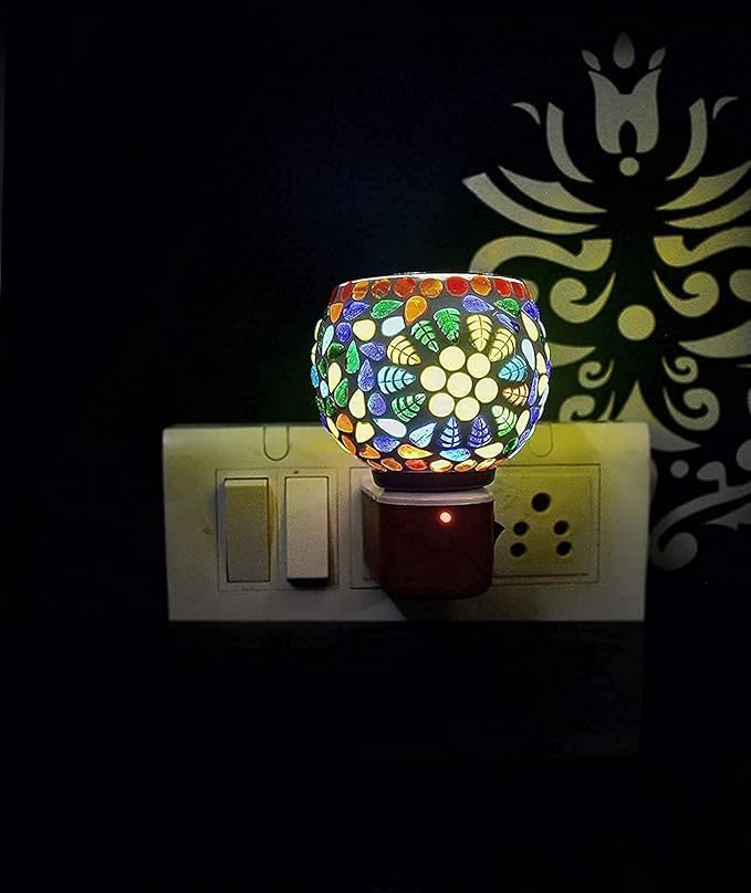 Electric Ceramic Multicolor Camphor Diffuser Incense Burner Holder Kapoor Dani with Night Lamp for Home by The Great Indian Store
