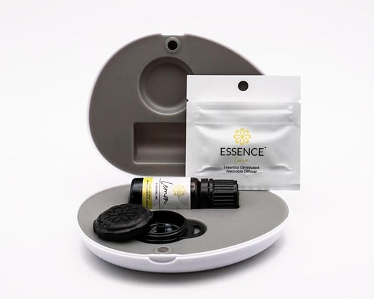 Essence Pearl Travel Case | Lemon Essential Oil | Aromatherapy Nasal Diffuser & Essential Oil Carrying Case | Uplifting Lemon Oil Scent | Travel-Friendly Kit | Black Pod