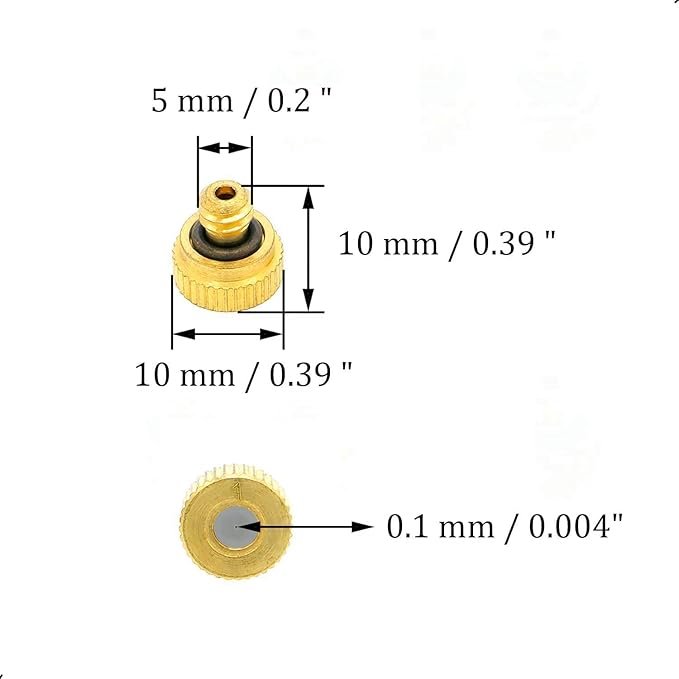 10Pcs Brass Misting Nozzle - 0.004" Orifice (0.1mm) Dia 10/24 UNC Replacement Heads for Outdoor Cooling System (0.1mm)