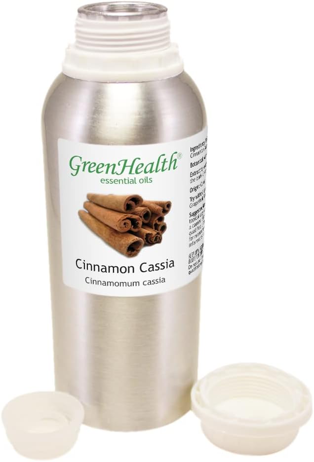 Cinnamon (Cassia) Essential Oil – 8 fl oz (237 ml) Aluminum Bottle w/Plug Cap – 100% Pure Essential Oil - GreenHealth