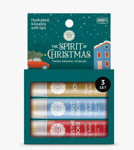 Holiday Stocking Stuffer Lip Balm Set: All-Natural Shea Butter, Beeswax, Coconut Oil, & Vitamin E Infused Lip Care (3 Pack, Spirit of Christams)
