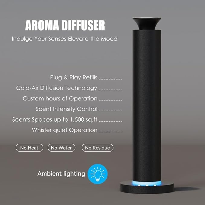 Waterless Scent Diffuser Machine with 4 Lights and Breathing Lights Modes Max Coverage 2500 sq.ft. Essential Oil Diffusers Fragrance Large Room Rechargeable App Remote Control Light Orange