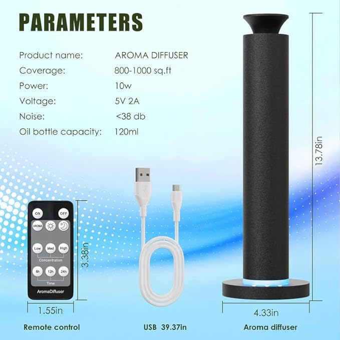 Waterless Scent Diffuser Machine with 4 Lights and Breathing Lights Modes Max Coverage 2500 sq.ft. Essential Oil Diffusers Fragrance Large Room Rechargeable App Remote Control Secret Silver