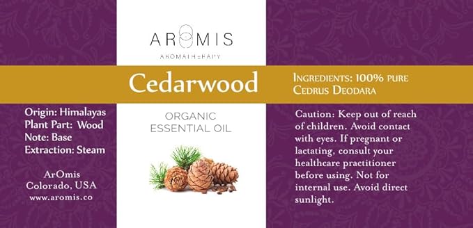 ArOmis Organic Cedarwood Essential Oil - 100% Pure Therapeutic Grade - Undiluted, Premium Oil - 150 Micron Filtered, Perfect for Aromatherapy Diffusers (10ml / .34 fl oz)