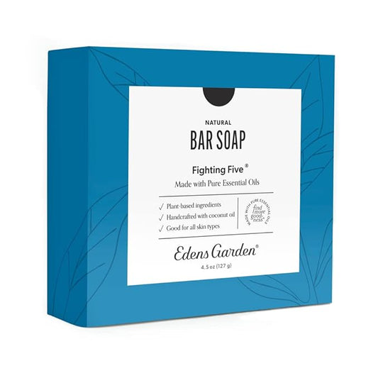 Edens Garden Fighting Five Bar Soap – Natural Cold-Processed Soap with Pure Cleansing Essential Oils for Immunity & Wellness – Handmade Vegan Aromatherapy Bar for Skin, Face & Body, 4.5 oz (127 g)