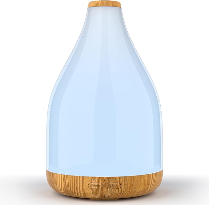 300ML Essential Oil Diffuser, Quiet Aromatherapy Diffuser Mist Humidifier with 7 Colors Light, Auto-Off, 1H/3H/6H Timer, Ultrasonic Room Scent Diffuser for Home, Office, Brown (No Remote)