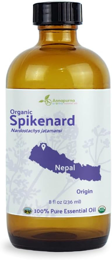 Organic Spikenard Essential Oil - Direct from Annapurna Aroma Nepal - Steam Distilled - Aceite de Nardo for Aromatherapy, Massage, Diffuser, DIY Candle and Soap Making - 8oz