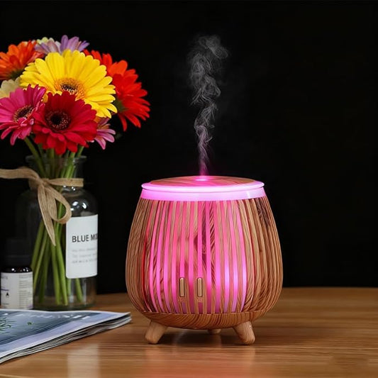 Essential Oil Diffuser Humidifier Diffuser Aroma with LED Mood Light, 140ML Tank Capacity, USB Powered, Quiet Operation for Home Office Bedroom Car Travel(Light Wood Grain)