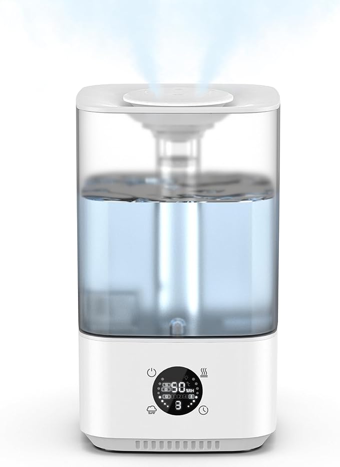 PKBD 6L Humidifier for Bedroom Large Room Home, 800ft² Wide Coverage, 26dB Quiet,Easy Top Fill, Quickly & Evenly Humidify, Real-Time Humidity Monitoring and Anti-dry Burn, White
