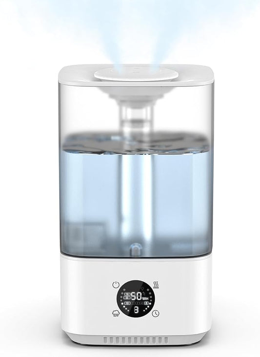 PKBD 6L Humidifier for Bedroom Large Room Home, 800ft² Wide Coverage, 26dB Quiet,Easy Top Fill, Quickly & Evenly Humidify, Real-Time Humidity Monitoring and Anti-dry Burn, White