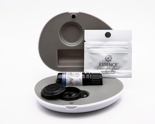Essence Pearl Travel Case | Lavender Mint Essential Oil | Aromatherapy Nasal Diffuser & Essential Oil Carrying Case | Lavender & Peppermint Oil Blend | Travel-Friendly Kit | Black Pod
