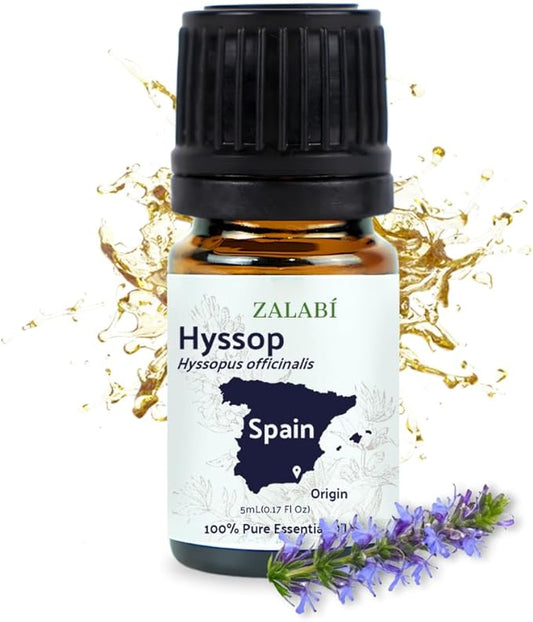 Hyssop Essential Oil - Direct from Aromáticas Zalabí Spain - Steam Distilled - Aceite de Hisopo for Aromatherapy, Massage, Diffuser, DIY Candle and Soap Making - 5ml