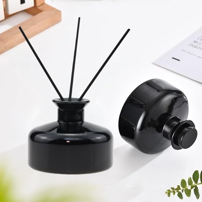 2 Pcs 200ml Empty Reed Diffuser Bottle and 20 pcs Black Reed Diffuser Sticks Refill Set for Bathroom Hotel Home Decoration(Black, 200ml)