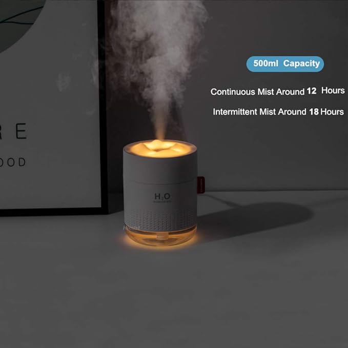 500ml Mist Humidifiers, Waterless Auto-Off Quiet Air Humidifier with Night Light, with 10~16 Working Hours for Home Office Baby Bedroom