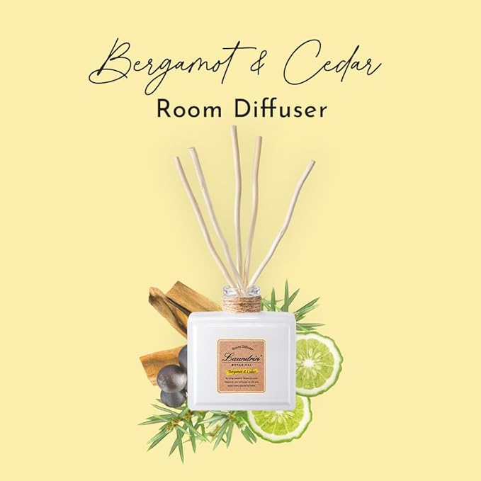 Laundrin Botanical Room Diffuser for Home - Scent Diffuser for Freshener & Shelf Decor - Elegant Home Fragrance, Ideal Reed Diffusers, Office, Living Area - 80ml, Bergamot & Cedar