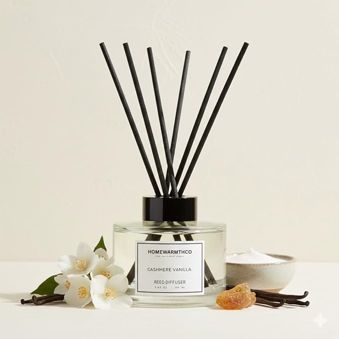 Cashmere Vanilla Reed Diffuser Set - Luxury Fragrance Reed Diffusers for Home. Office, Bathroom, Kitchen and Home Decor - Long-Lasting Scent with Non-Toxic Oils (5.63 oz, 160ml)