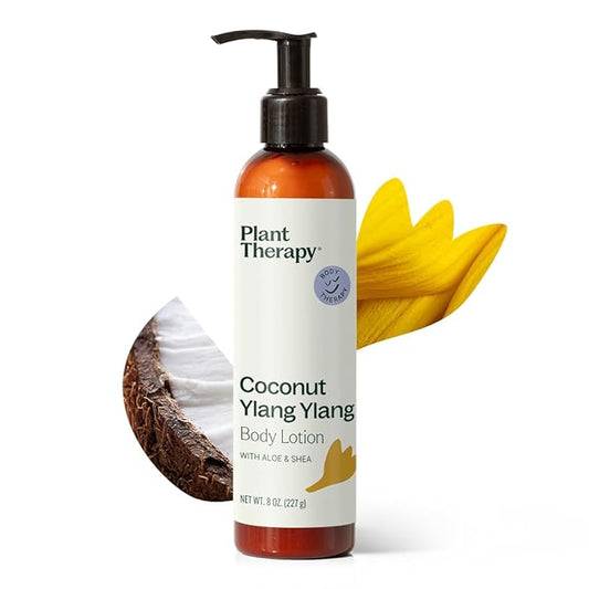 Plant Therapy Coconut Ylang Ylang Body Lotion with Aloe & Shea 8 oz Sweet Tropical Natural Scent with Floral Warmth, Everyday Hydration for Soft, Smooth Skin, Lightweight Feel Absorbs Without Residue