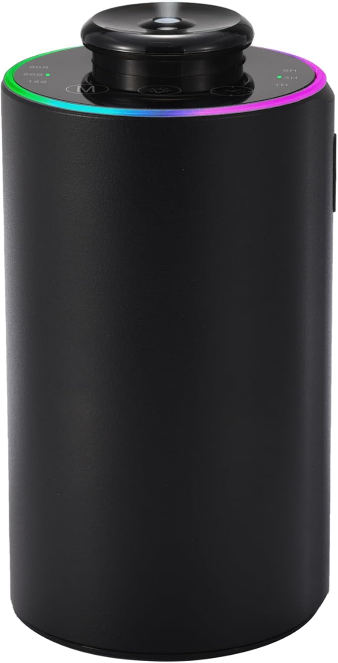 Waterless Essential Oil Diffuser with 8 Color LED Night Light, 3 Mist Levels & Timers, Portable Rechargeable Aromatherapy Diffuser for Home Car Room Studio Office, Metal (Black)