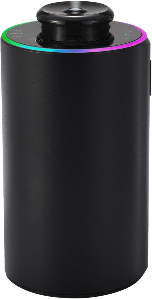Waterless Essential Oil Diffuser with 8 Color LED Night Light, 3 Mist Levels & Timers, Portable Rechargeable Aromatherapy Diffuser for Home Car Room Studio Office, Metal (Black)