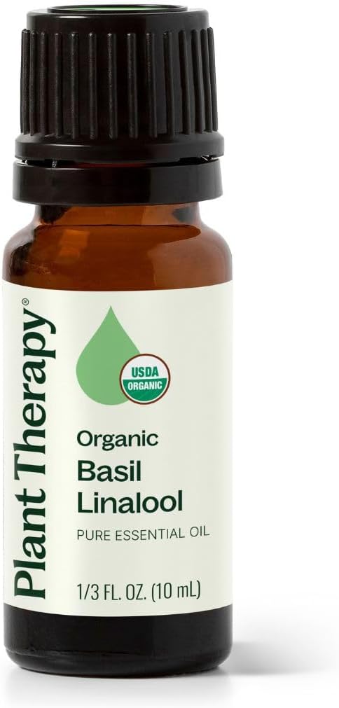 Plant Therapy USDA Certified Organic Basil Linalool Essential Oil 10 mL (1/3 oz) 100% Pure, Undiluted, Aromatherapy, for Muscle Soreness and Digestive Discomfort