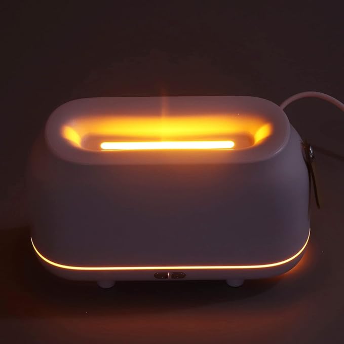 180ml Flame Humidifier, Humidifier with Flame Light, USB Powered Mist Diffuser with Realistic Flame Effect and Dual Mode Rainbow Lighting for Bedroom Office Car, White