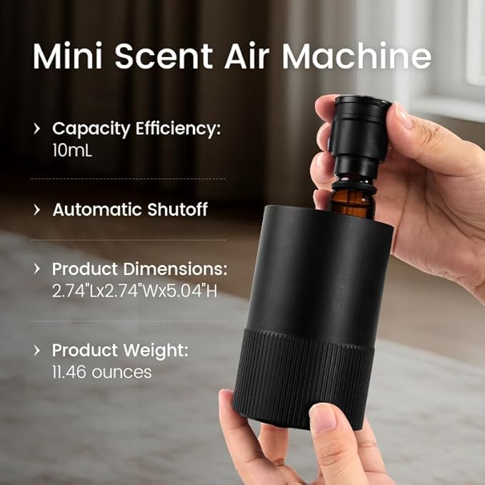 Waterless Diffuser for Essential Oil, Car Diffsuer, Aluminum Alloy & Fabric, 0.33 Fl Oz/ 10mL, Waterless Diffusers, Scent Diffuser with Timer & 4 Mist Levels for Home, Room, Car, Office - Black