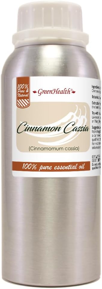 Cinnamon (Cassia) Essential Oil – 8 fl oz (237 ml) Aluminum Bottle w/Plug Cap – 100% Pure Essential Oil - GreenHealth