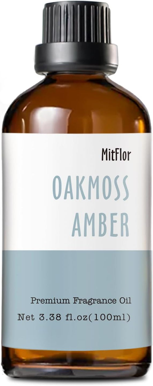 Oakmoss Amber Fragrance Oil (3.38 OZ/100ML),MitFlor Single Scented Essential Oil, Premium Fragrance Oil for Soap & Candle Making, Large Size Diffuser Oils Scent, Natural Oil for Home Fragrance & DIY