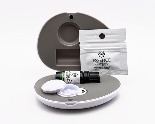 Essence Pearl Travel Case | Eucalyptus Essential Oil | Aromatherapy Nasal Diffuser & Essential Oil Carrying Case | Refreshing Eucalyptus Scent | Travel-Friendly Kit | White Pod