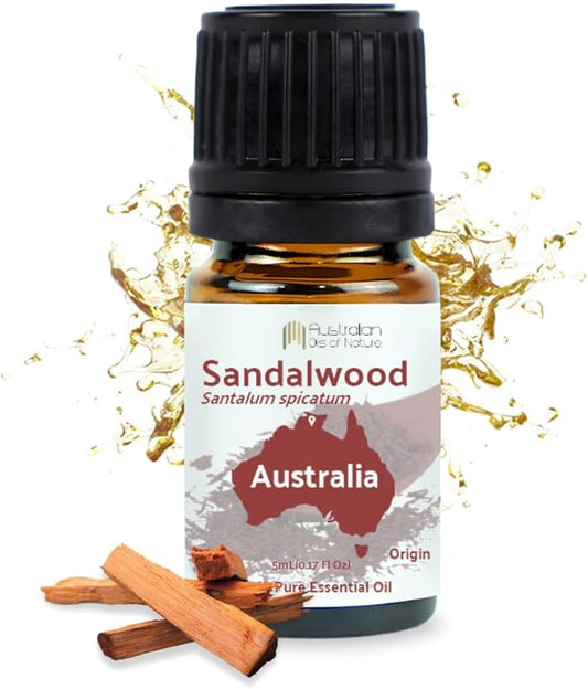 Sandalwood Essential Oil - Direct from Australian Oils of Nature - Steam Distilled - Aceite Esencial de Sándalo for Aromatherapy, Massage, Diffuser, DIY Candle and Soap Making - 5ml