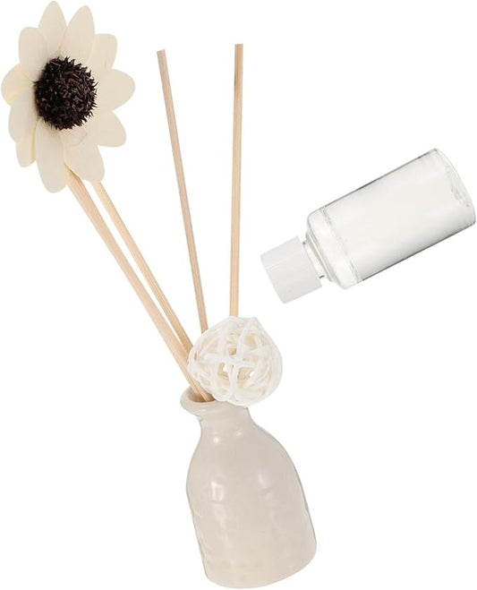 Lurrose Rattan Reed Diffuser Set with Ceramic Vase Lavender Essential Oil Scented Oil Aromatherapy Home Air Purification Fragrance for Living Room and Bathroom
