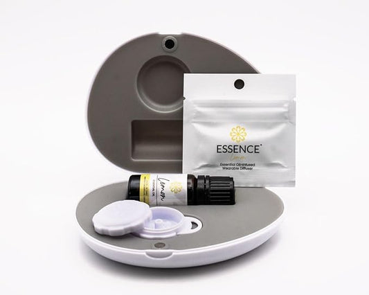 Essence Pearl Travel Case | Lemon Essential Oil | Aromatherapy Nasal Diffuser & Essential Oil Carrying Case | Uplifting Lemon Oil Scent | Travel-Friendly Kit | White Pod