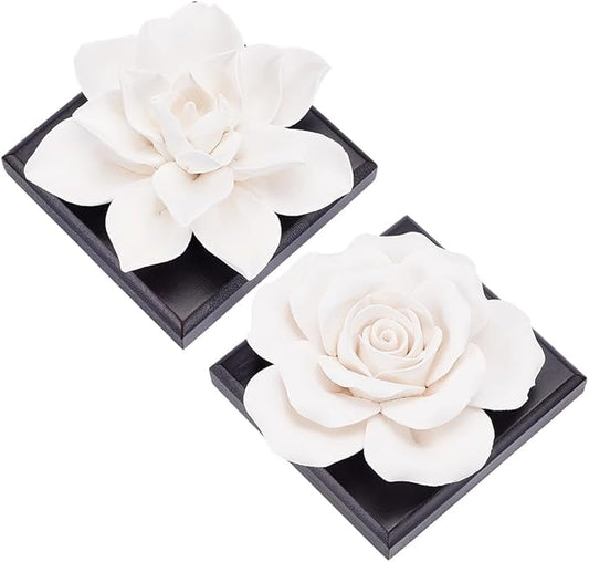 INFUNLY 2PCS White Rose Essential Oil Diffuser Stone Mini Ceramic Aromatherapy Diffusers 3.3x3.3 Inches Scent Air Ornament Kit Essential Oil Passive Flower Diffuser for Gifts Room Office Car Decor