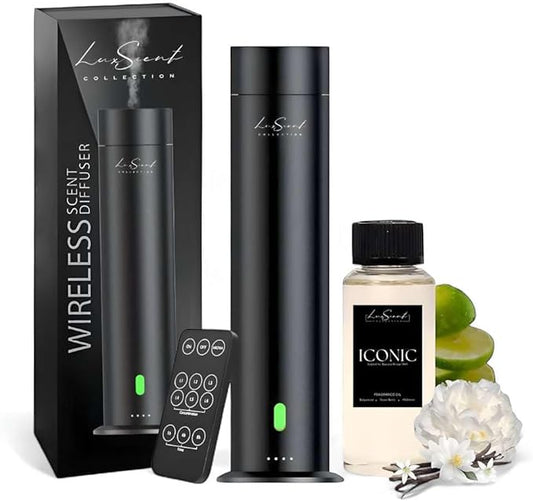 Wireless Aroma Diffuser with 120mL Iconic Scent Oil Included - for up to 1000sq. ft Coverage - Hotel Scent Diffuser - Remote Control - Home Luxury Essential Oil Diffuser - Aromatherapy