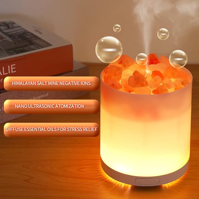 COOZMENT 2-in-1 Himalayan Salt Lamp & Ultrasonic Essential Oil Diffuser, Salt Lamp Diffuser,Humidification,Aromatherapy,USB Interface,7 Color Lights& Waterless Auto-Off.…