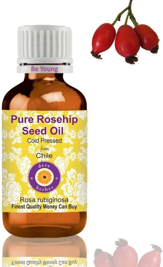 Deve Herbes Pure Rosehip Seed Oil (Rosa rubiginosa) | Cold Pressed | Natural | Undiluted | For Diluting Essential Oils | For Hair, Skin & Massage | Men & Women | 30ml