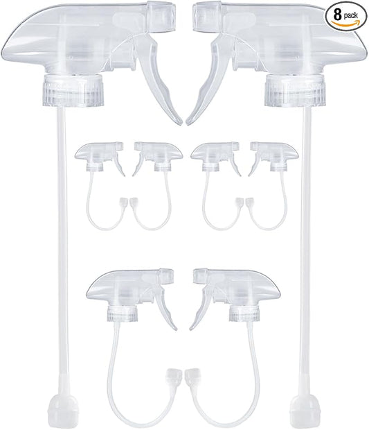 8 Pack 360° Spray Nozzles for 8oz, 16 oz Glass Spray Bottles, Spray Nozzles with Mist Stream Sprayer for Kitchen, Garden, Home and Office, Cleaning Solutions
