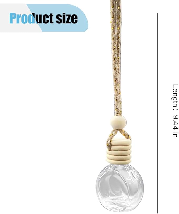 5PCS Hanging Car Rear View Mirror Charm - 8ml Empty Glass Bottle Pendant Automobile Interior Decoration for Rearview Mirror Ornament (Flat Round)